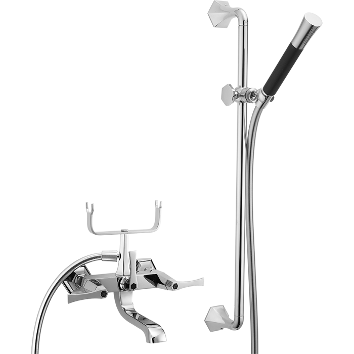 Смесители Смеситель для ванны двухрычажный, с душевым комплектом, цвет хром/черный 