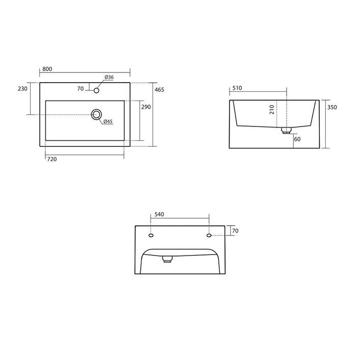 Раковины Раковина подвесная с 1 отверстием под смеситель 80х46,5 см, цвет белый глянцевый 