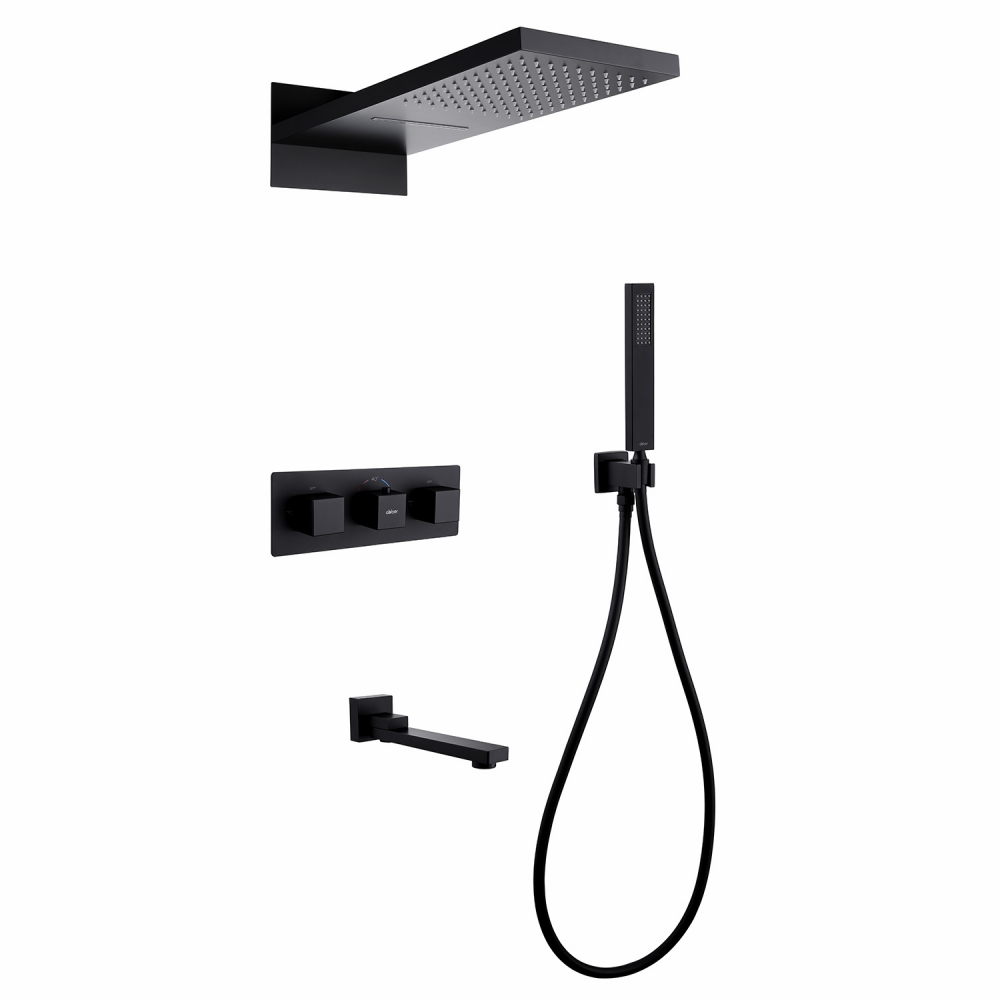 Душевая программа Душевая система скрытого монтажа с изливом, термостат, черный матовый 