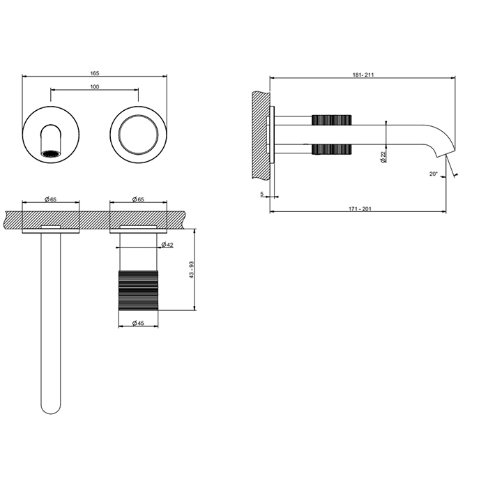 Смесители Trame Смеситель для раковины, встраиваемый, излив: 18см., цвет: хром 