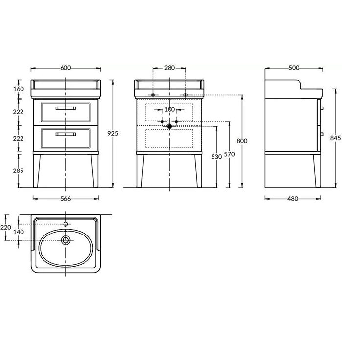 Мебель для ванной Тумба напольная с 2 ящиками 60, белая глянцевая 