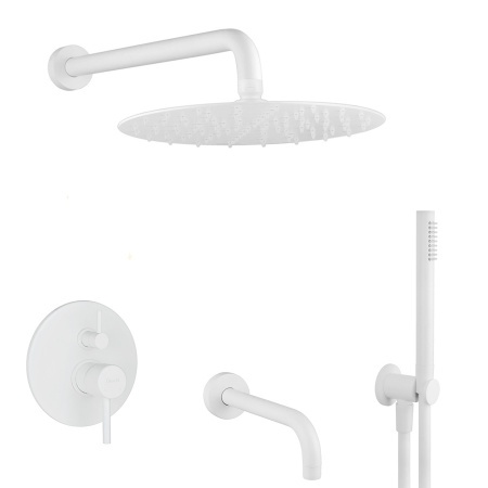 Душевая система с функцией наполнения ванны - комплект со смесителем, белый матовый
