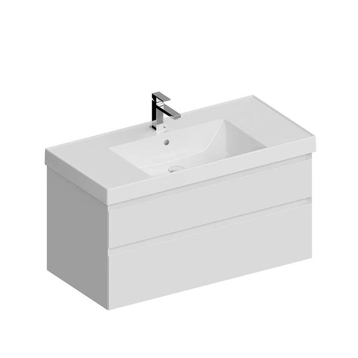 Мебель для ванной Тумба подвесная с ящиками 100, белая матовая 
