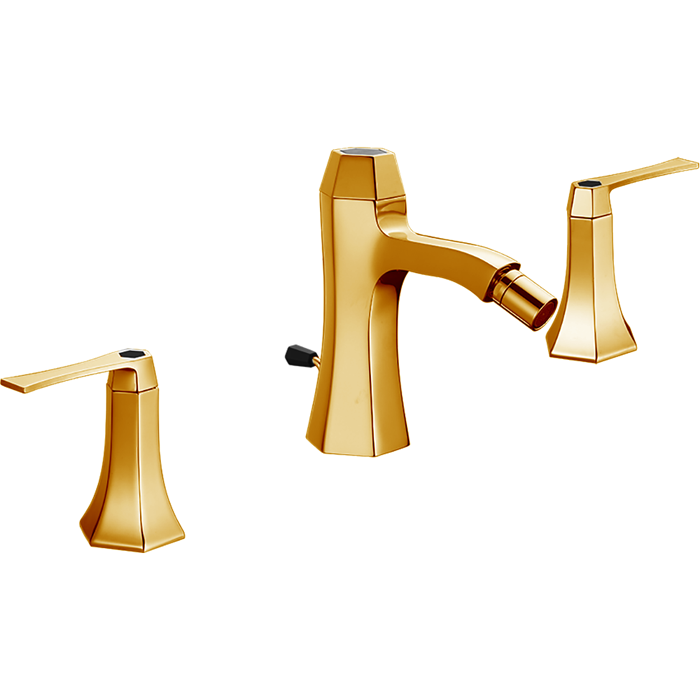 Смесители  Cherie Смеситель для биде на 3 отверстия, с донным клапаном, цвет золото/черный 