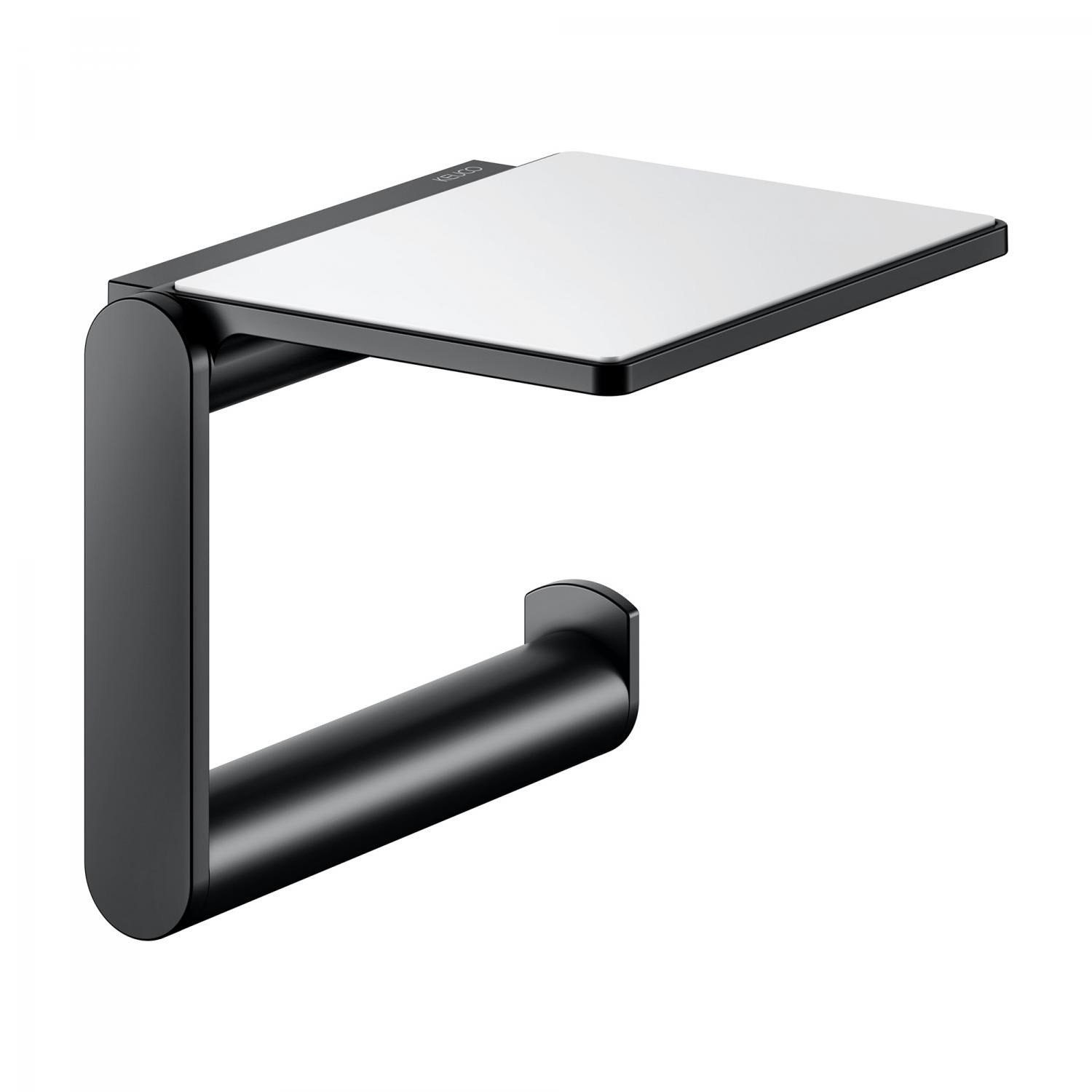 Аксессуары для ванной Держатель для туалетной бумаги с полочкой (чёрный матовый) 