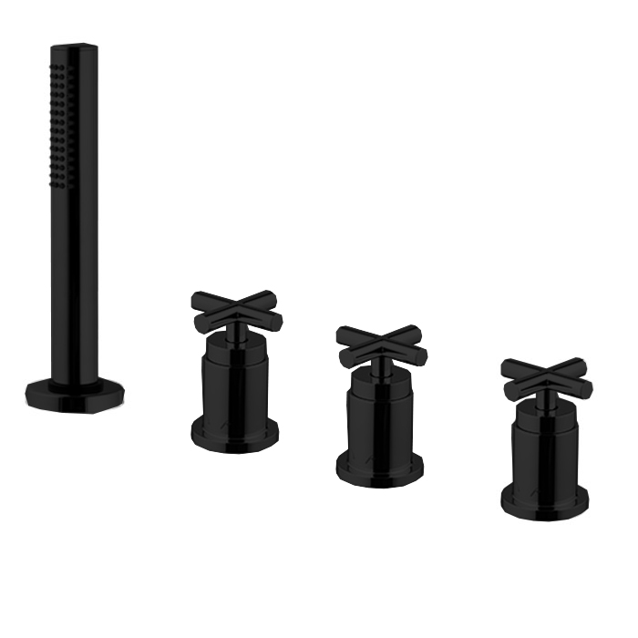 Смесители Смеситель на борт ванны, на 4 отверстия, с ручным душем, цвет чёрный матовый 