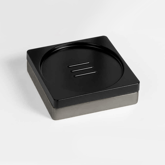 Мыльница настольная, цвет PVD нержавеющая сталь/черная резина