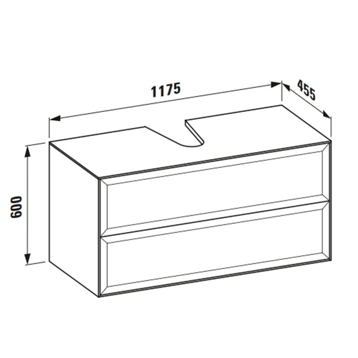 Мебель для ванной Тумба с раковиной, 1175x455x600мм, 2 ящика, цвет: белый глянцевый 