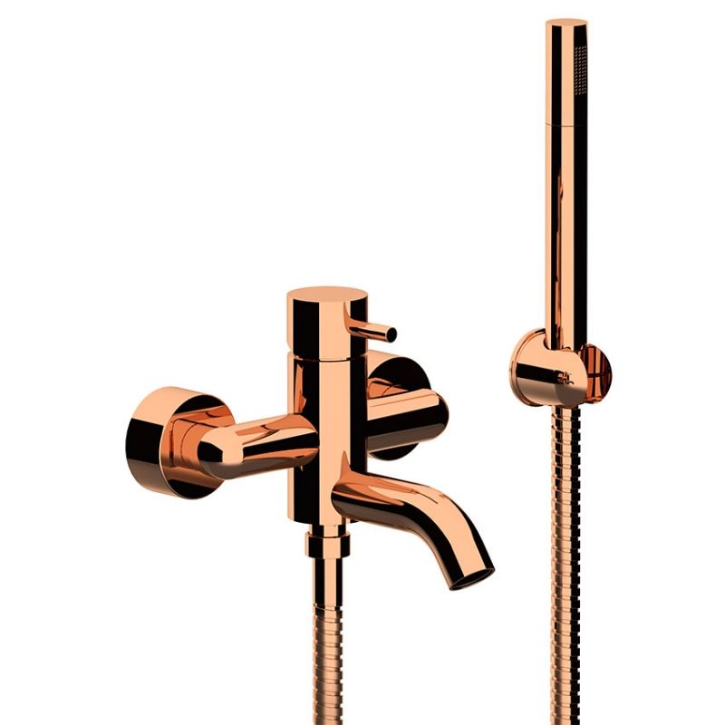Однорычажный смеситель для ванны c набором для душа, цвет розовое золото