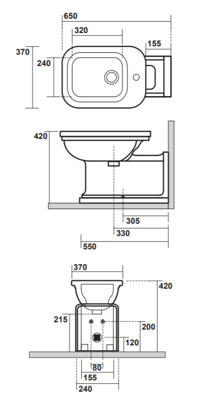 Биде Kerasan Waldorf Биде напольное пристенное удлиненное "Prolungato" 65х37см с 1 отв. под смеситель, белое, цвет заглушки - хром (Заказ по запросу!) 