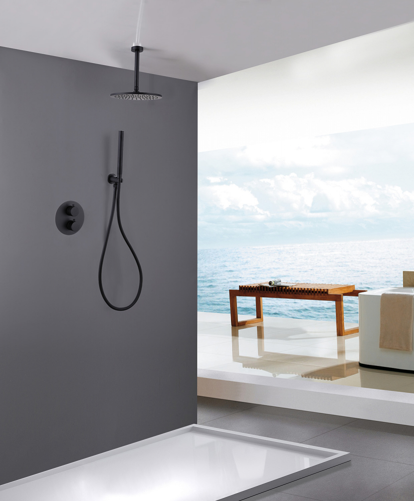 Душевая программа Душевая система скрытого монтажа без излива, черная матовая 