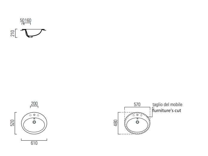 Раковины Раковина встраиваемая сверху CITY 520x610 мм 