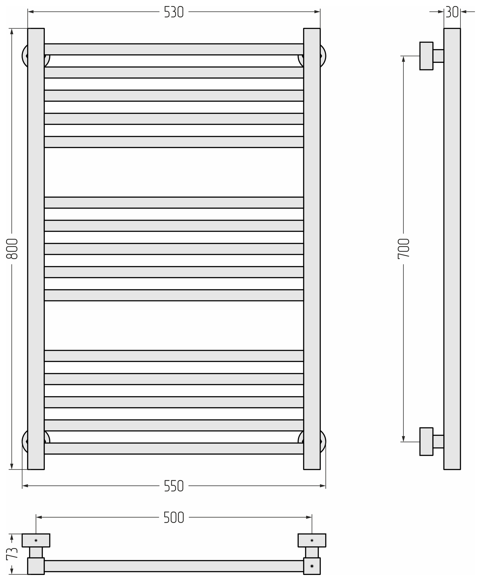 Полотенцесушители Полотенцесушитель 800х500 (Матовый чёрный) 