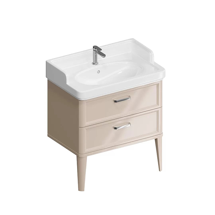 Мебель для ванной Тумба напольная с 2 ящиками 80, камео бежевый глянцевый 