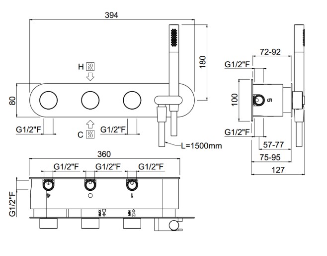 Смесители Встроенная часть смесителя c держателем ручного душа на 5 выходов 