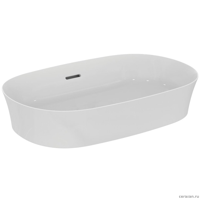 Раковина 600х380хh120 мм, накладная, овальная, без отверстия под смеситель, с крепежом, шаблоном, покрытие: Diamatec® цвет белый глянец
