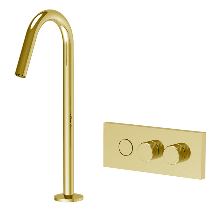 Смеситель для раковины, встраиваемый, изливом на 1 отв., цвет золото