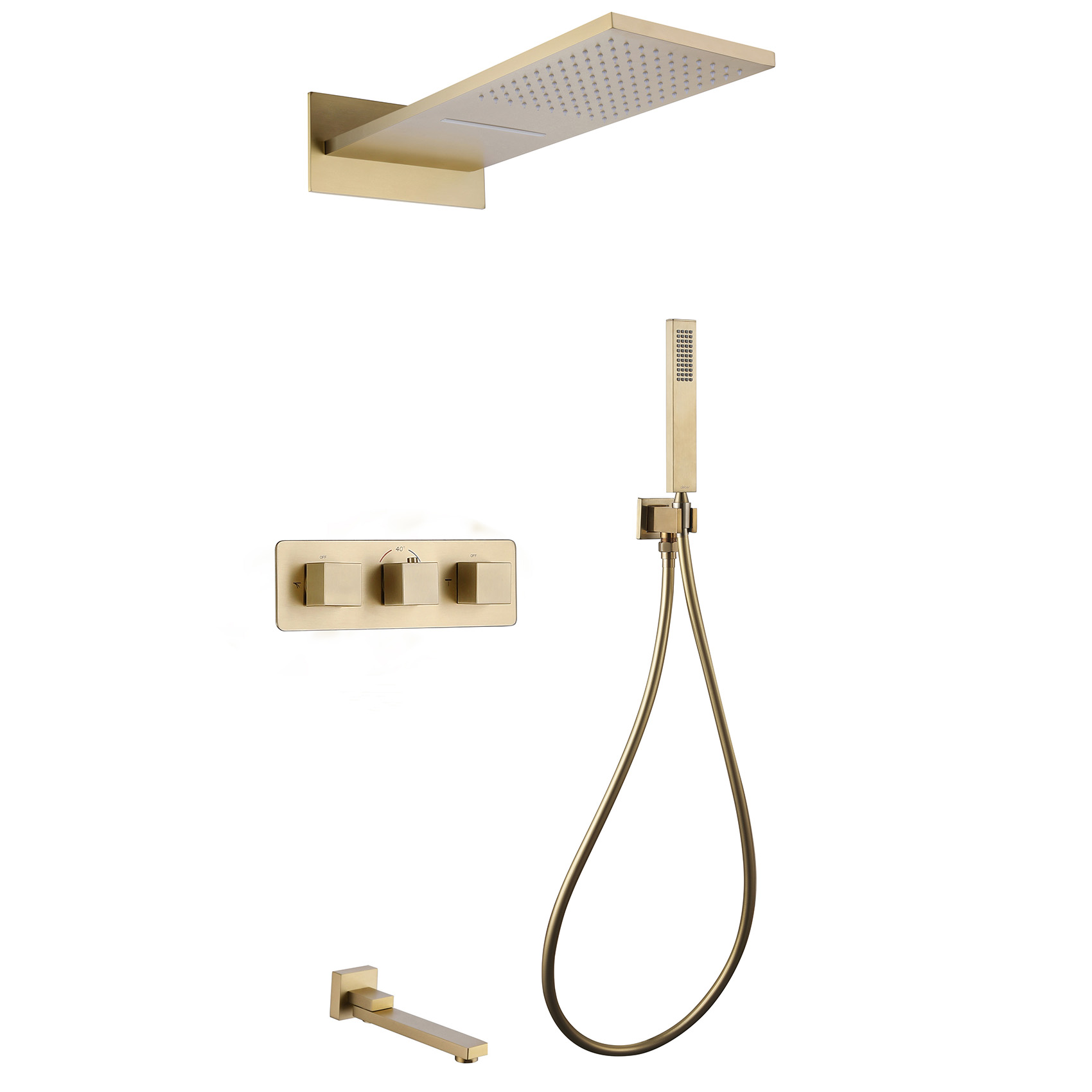 Душевая программа Душевая система скрытого монтажа с изливом, термостат, золото матовое 