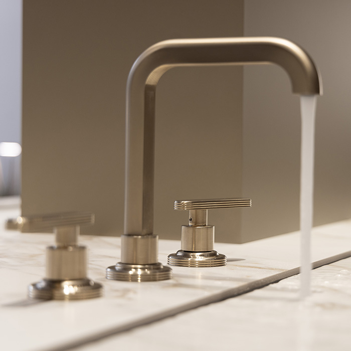 Смеситель для раковины на 3 отв. излив 150 ммдонный клапан click-clack, цвет ШАМПАНЬ