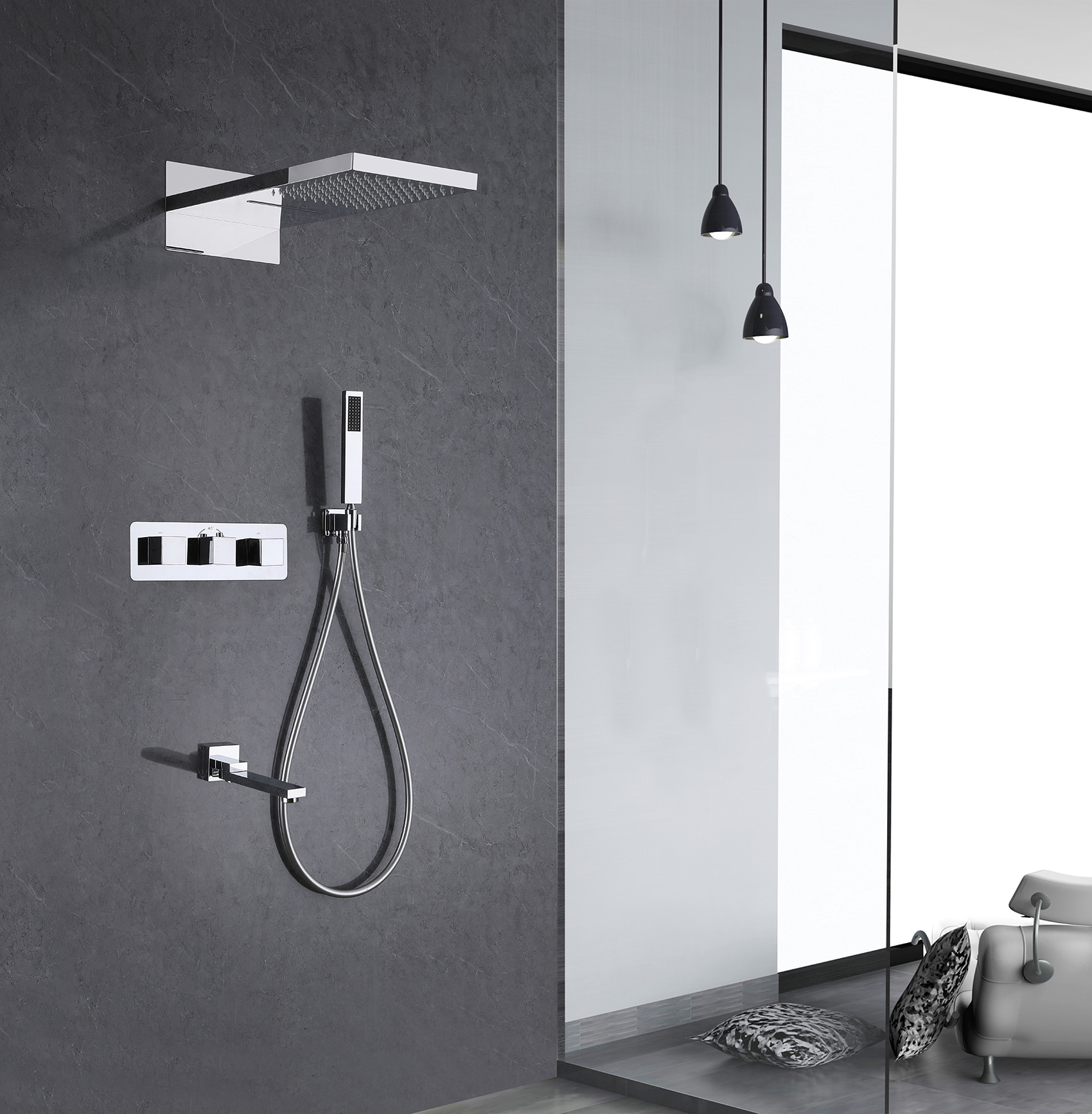 Душевая программа Душевая система скрытого монтажа с изливом, термостат, хром 