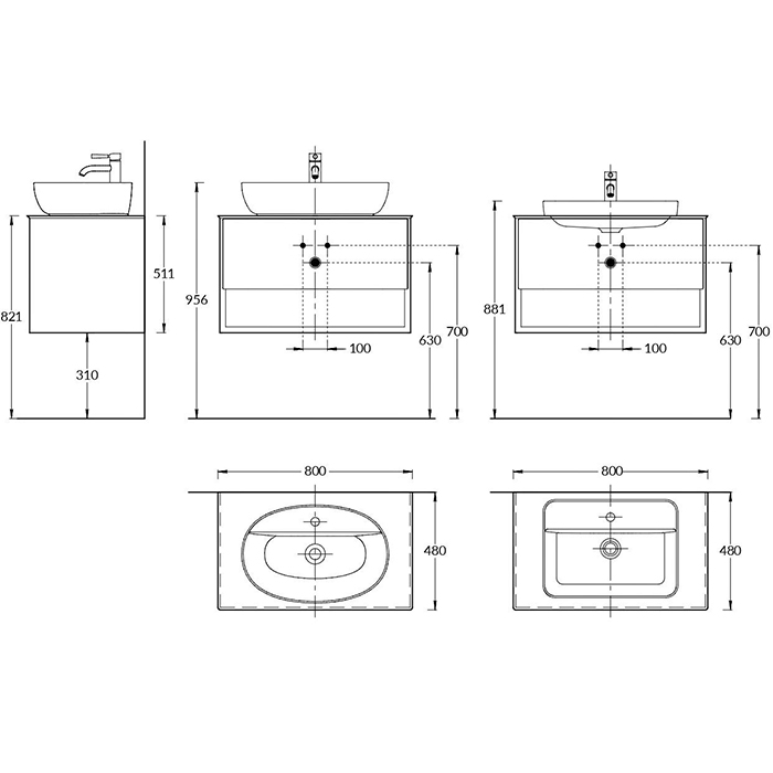 Мебель для ванной Тумба Modern подвесная 80 дуб виченце 1 ящик + полка 