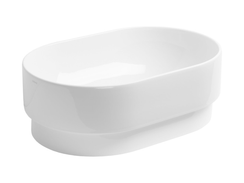 Раковина чаша на столешницу/ полувстраеваемая сверху 56x37xh19 см, без отверстия для смесителя, без перелива, цвет белый