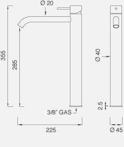 Смесители Настольный смеситель для раковины. Высота 355 