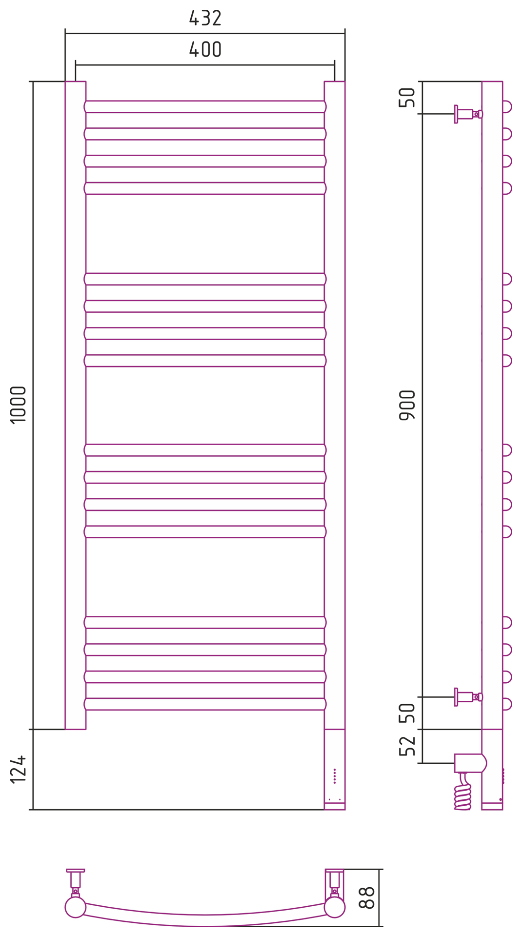 Полотенцесушители Радиатор электрический 1000х400 электрический модуль правый 