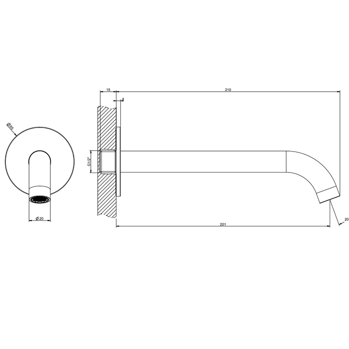 Комплектующие Настенный излив 200 мм для раковины, цвет черный шлифованный металл 