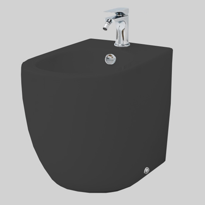 Биде напольное 37х52 см, 1 отверстие, цвет черный матовый/покрытие Saniglaze