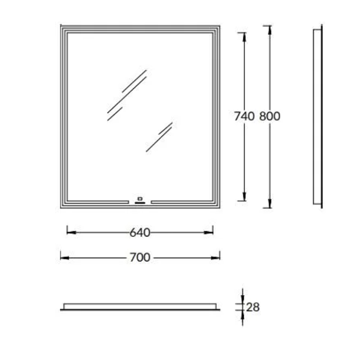Мебель для ванной Зеркало прямоугольное с диммером 70,белое 