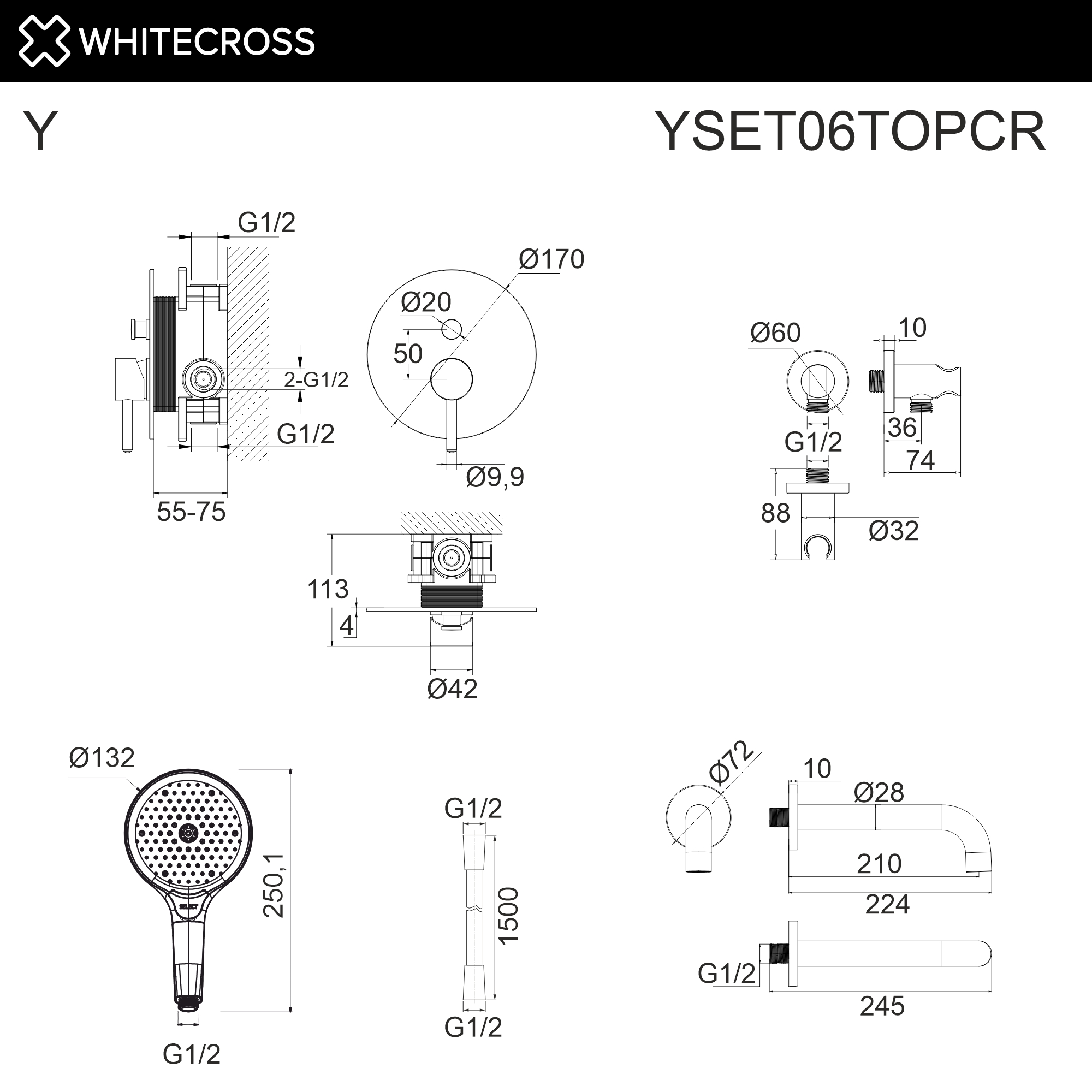 Душевая программа Система для ванны скрытого монтажа YSET06TOPCR (хром) 