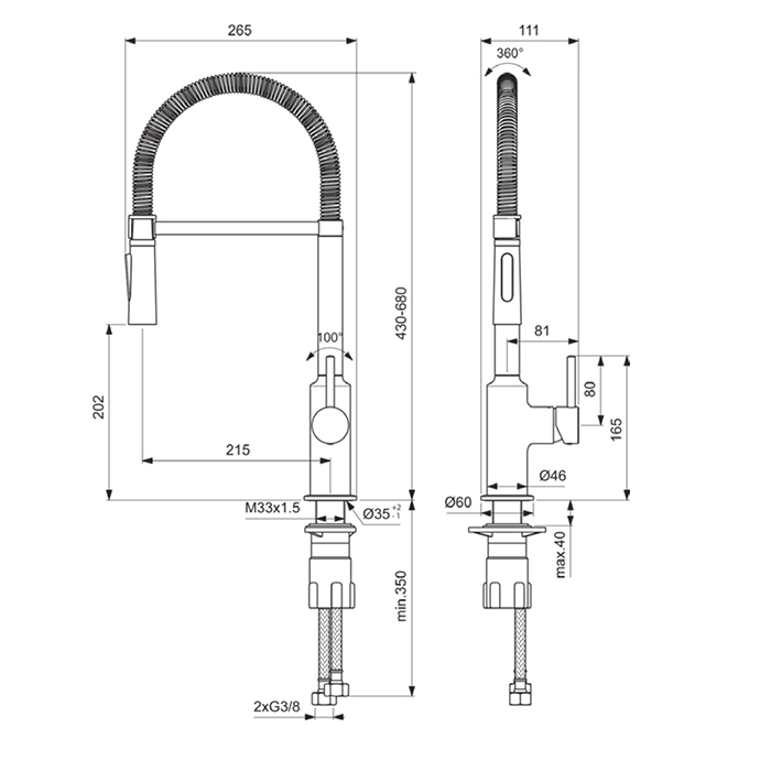 Смесители для кухни Смеситель для кухни высокий 360, с поворотным изливом, 2 типа струи - переключение кнопка, цвет хром 