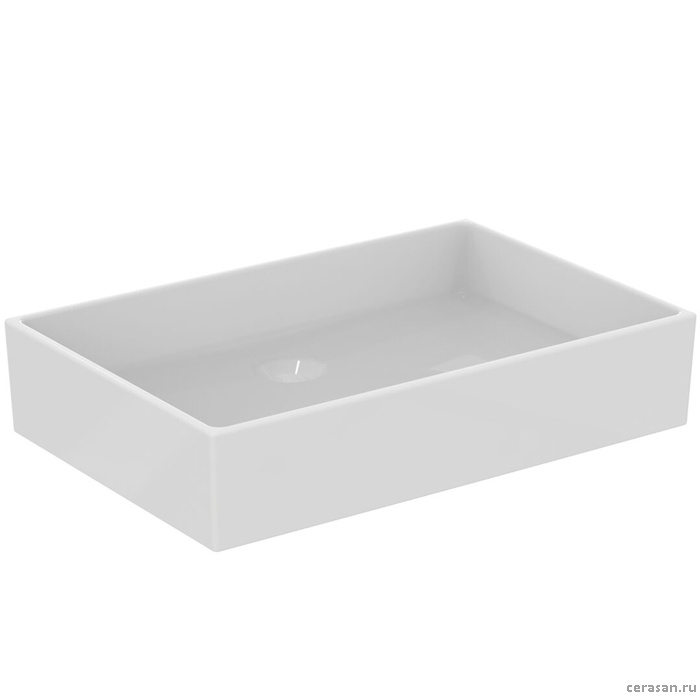 Раковина 600х400хh125 мм, накладная прямоугольная, без перелива и отв. под смеситель, с крепежом, цвет белый глянец