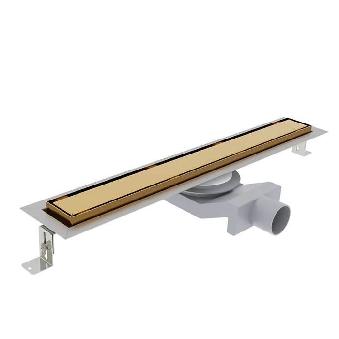 Душевые лотки и трапы Трап душевой PS IN-TILE 6x90 накладка из нержавеющей стали, комбинированный затвор с горизонтальным выпуском 50 мм, 40 л/мин, золото 24К 