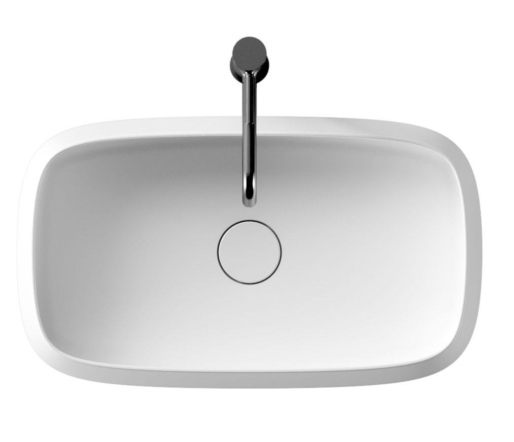 Раковины Накладная прямоугольная раковина с закругленными краями 60x35x14h см, цвет белый глянцевый 