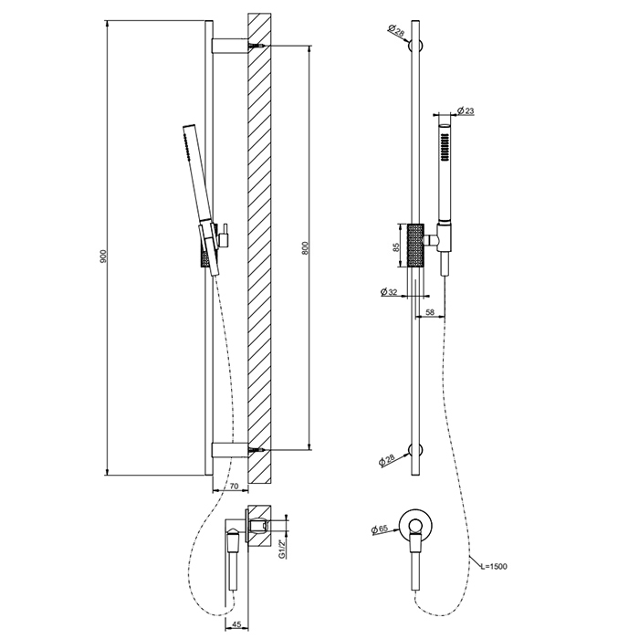 Душевая программа Intreccio Душевой гарнитур с штангой, выводом воды, ручным душем и шлангом 150см., цвет: хром 