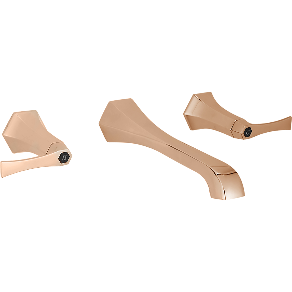 Смесители Смеситель на раковину на 3 отверстия из стены, излив 200 мм, внешняя часть, цвет золото розовое 