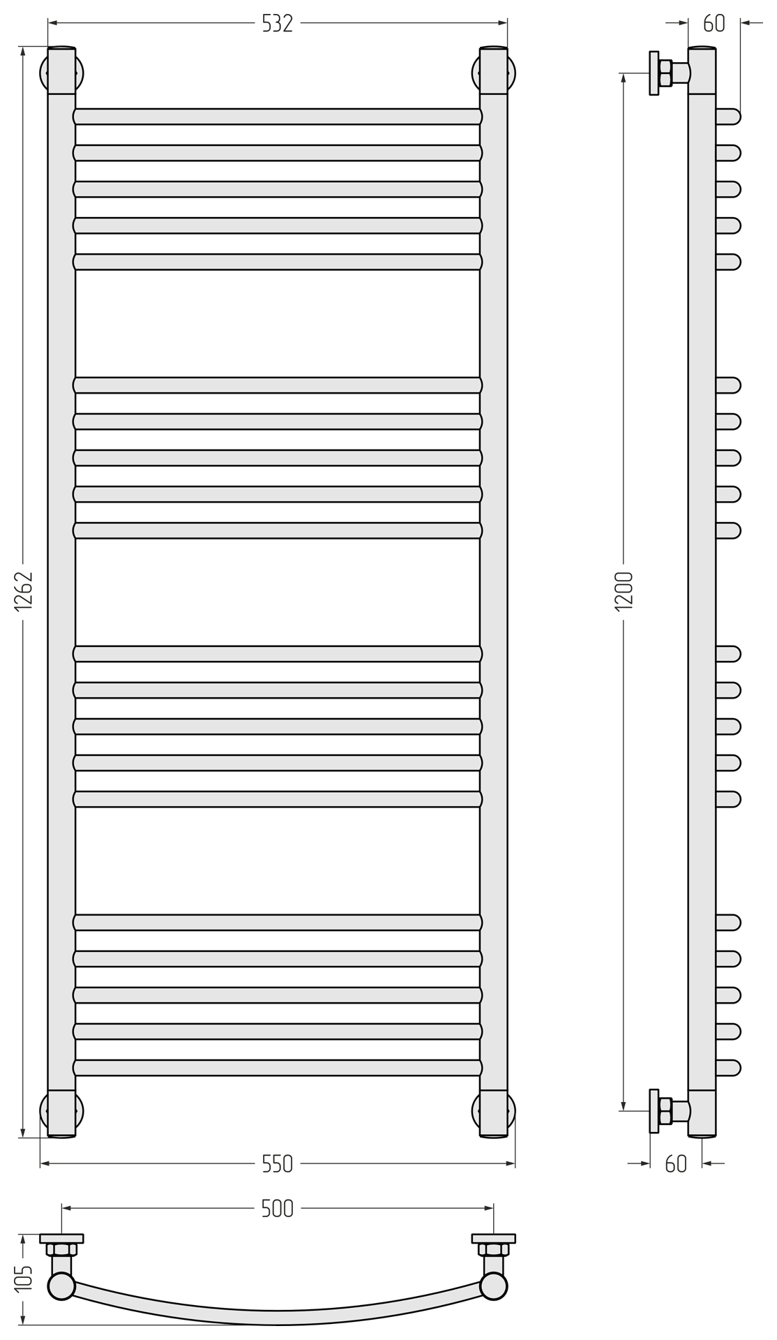 Полотенцесушители Полотенцесушитель 1200х500 (Матовый чёрный) 