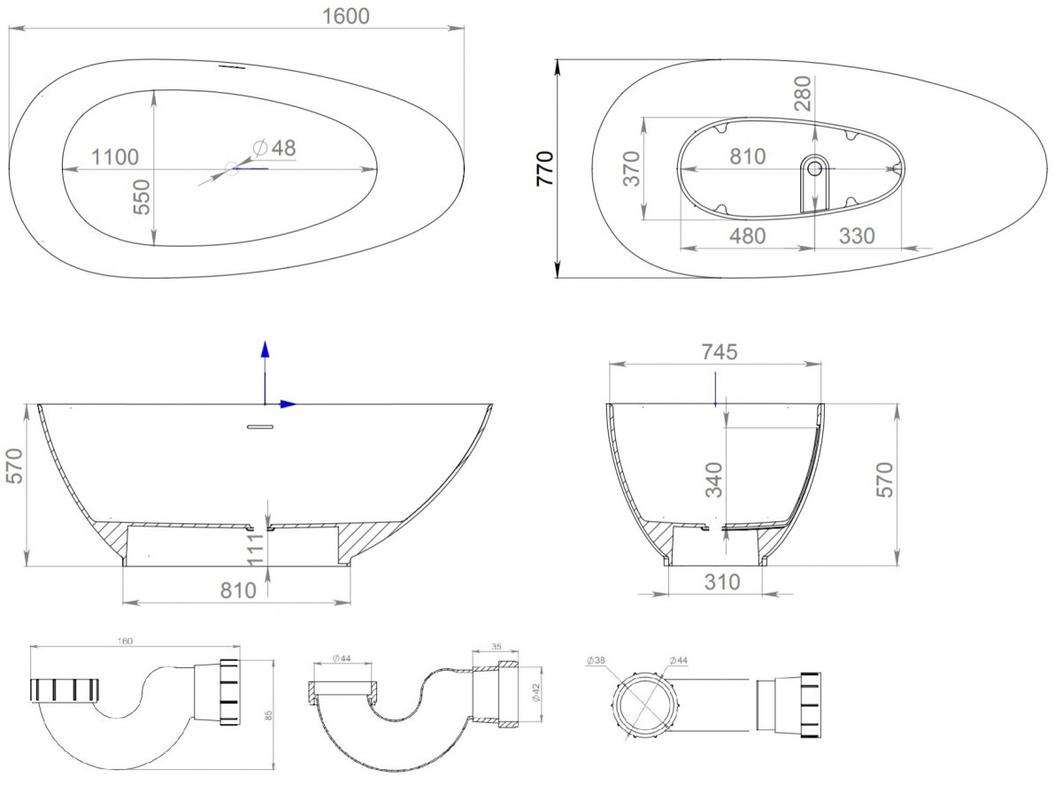 Ванны Ванна отдельностоящая 1600х770, матовая, материал S-Stone 