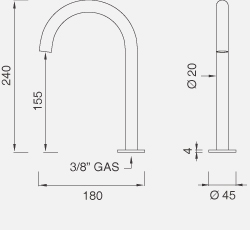 Комплектующие Настольный вращающийся кран. Высота 240 мм FRE54 