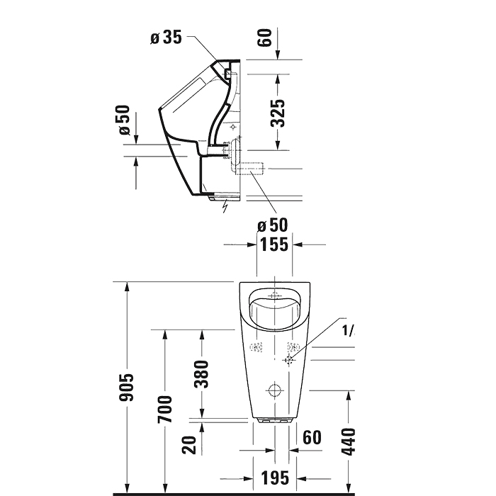 Писсуары Писсуар электронный безободковый с питанием от сети (в комплекте сифон, блок питания и подвод воды) 