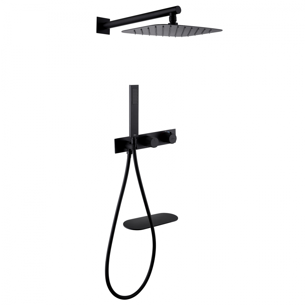 Душевая программа Душевая система скрытого монтажа с изливом, термостат, черная матовая 
