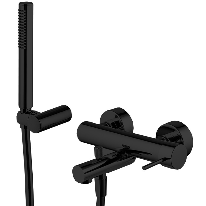 Смесители Смеситель для ванны, настенный, с ручным душем, цвет чёрный матовый 