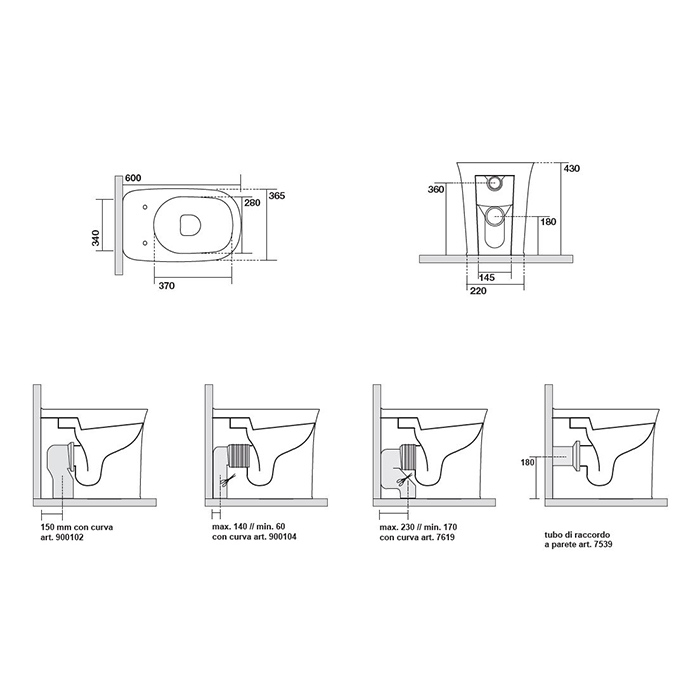 Унитазы Унитаз напольный приставной 600*365 мм, цвет белый матовый 