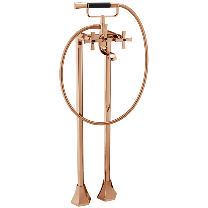 Смесители Напольный смеситель для ванны двухрычажный, с душевым комплектом, цвет розовое золото/черный 