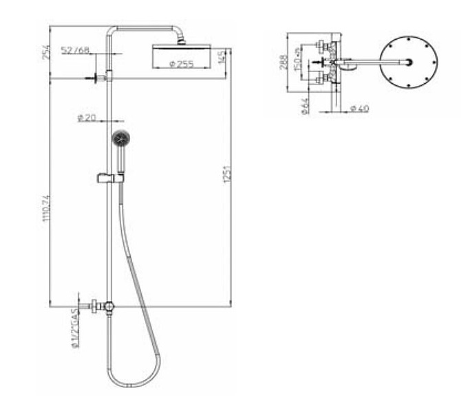 Душевая программа Душевой комплект с термостатом, верхний душ D250 мм, хром 