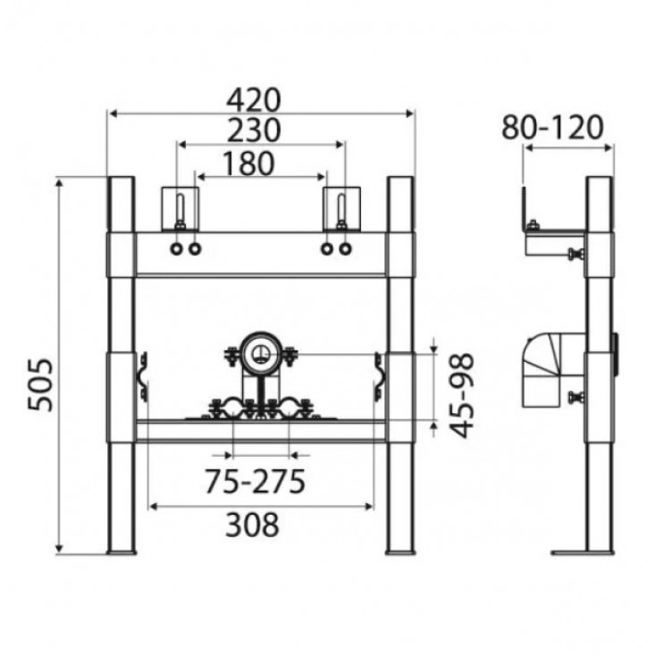 Системы инсталляции Инсталляционная система для биде Easy. Размер 0420/h505/120 