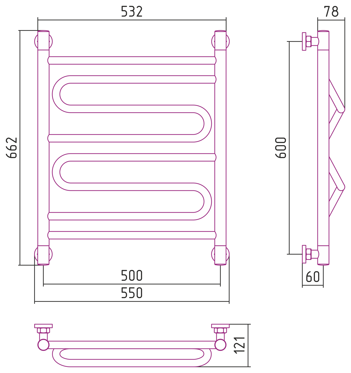 Полотенцесушители Дизайн-радиатор 600х500 
