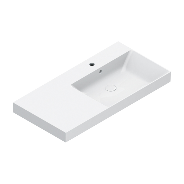 Раковины Раковина 100x50 чаша справа, с 1 отверстием под смеситель, покрытие Cataglaze+, цвет белый глянцевый 